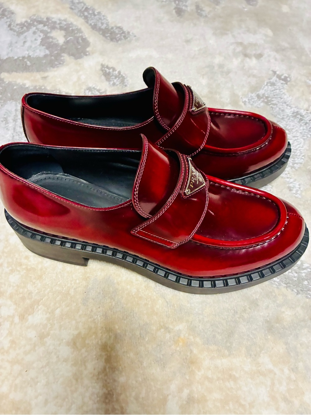 Prada Red Patent Leather Men's Loafers — Glossy Penny Slip-On Sz 41 fits like 9